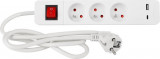 Cablu Strend Pro LG-FB603K, L-1,4 m, prelungire, 3x priză + &icirc;ntrerupător, USB