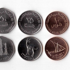 EMIRATELE ARABE UNITE █ SET COMPLET DE MONEDE █ 1+5+10+25+50 Fils +1 Dirham UNC