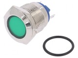 Lampă LED plată verde 24VDC 24VAC &Oslash;19mm alamă