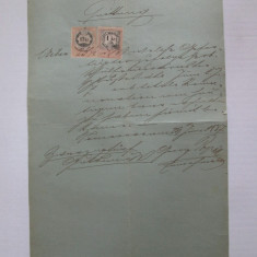 Rar! Document Timisoara in limba maghiara din 1887 cu timbre fiscale rare