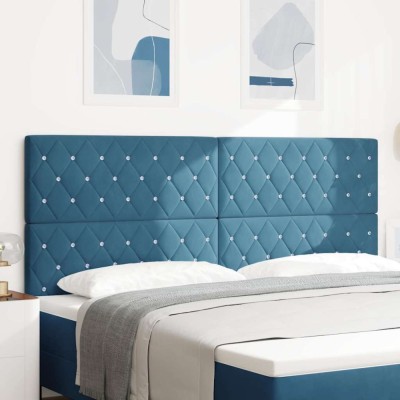 Tăblie LED Argyle cu headboard Albastru &amp;icirc;nchis 100 cm Catifea foto
