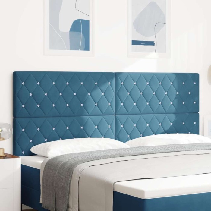 Tăblie LED Argyle cu headboard Albastru &icirc;nchis 100 cm Catifea