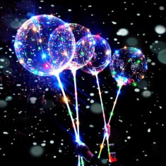 Balon luminos Bobo LED multicolor, diametru 35 cm, forma rotunda, suport bat foto