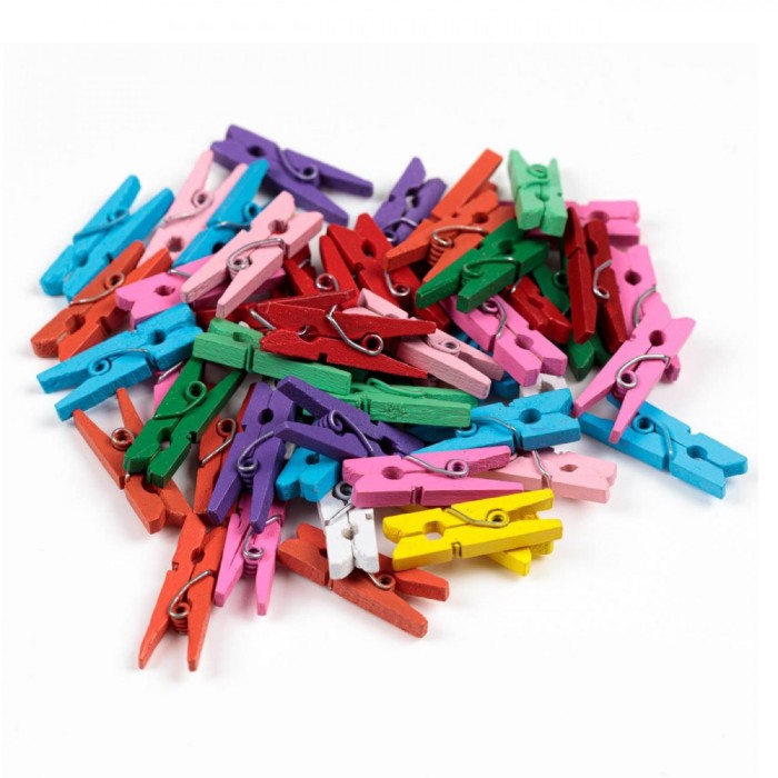 Set Clame Lemn Multicolor, 50 Bucăți, 2.5x0.5cm