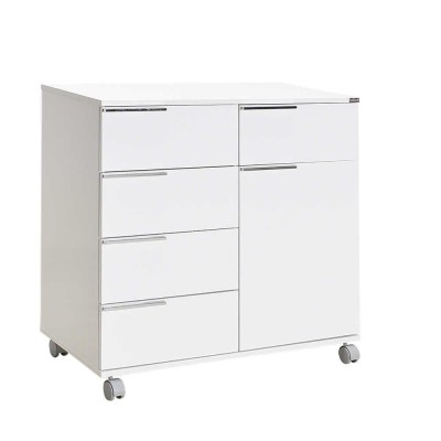 Comoda Adore Diamond, 1 usa, 5 sertare, cu rotile, Alb Lucios, 85 x 44 x 81 cm foto