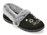 Papuci SKECHERS negri, BOBS TOO COZY, din material textil