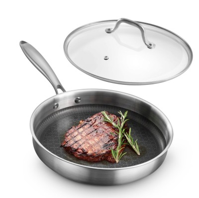 Tigaie mica din inox cu capac din sticla Navaris, 26 cm, pentru prajit si sotat, NAV0000272Y002C foto