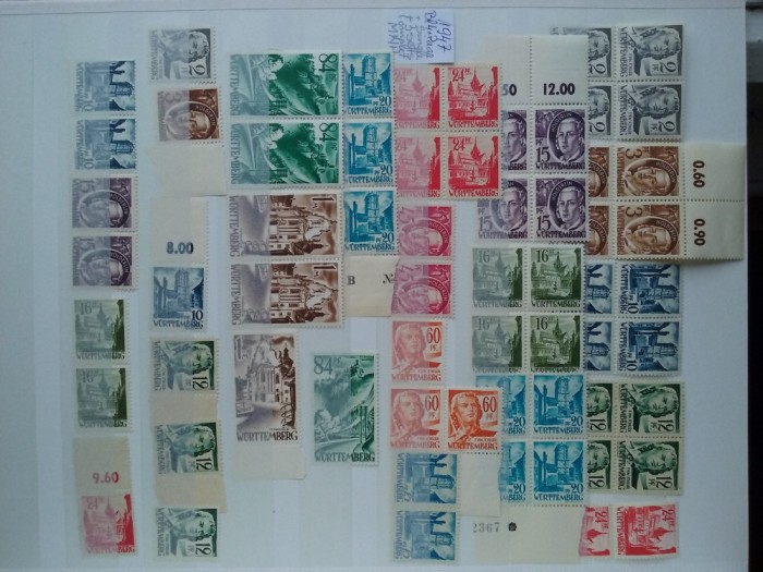 1947-Wurtemberg-bl4+per.+simple,3 set compl. - MNH-Perfect