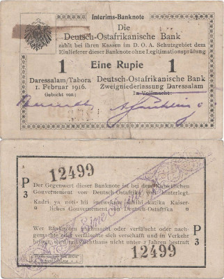 1916 (1 II), 1 Rupie (P-20a.10) - Africa de Est Germană foto