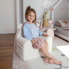 Fotoliu pentru copii cu spata Babysteps catifea Velvet Ursulet Teddy Beige