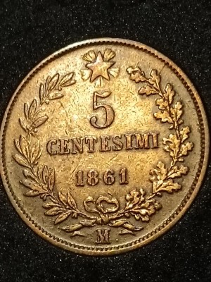 5 centesimi 1861 M (in capsula), stare aUNC [poze] foto