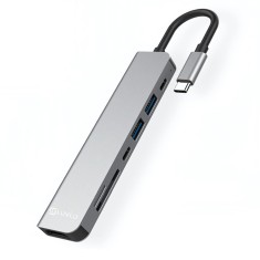 Adaptor Hub Multiport 7 in 1, USB Type-C la HDMI 4K UHDTV, PD 100W Charging Port, 2 USB 3.0, 1 USB-C Data, SD/TF Card Reader, Docking Station Pentru L