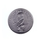 Moneda Insulele Cook 5 cents/centi 2000 FAO, stare foarte buna, cu luciu