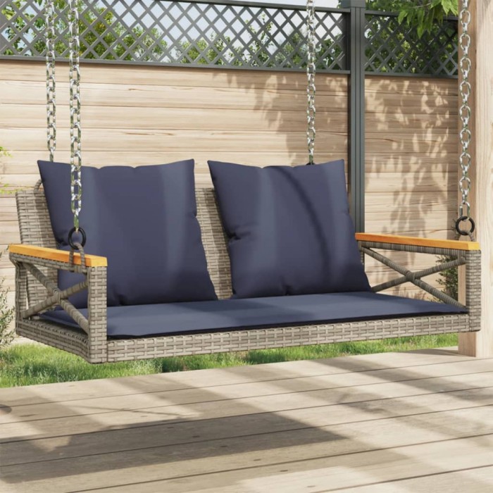 vidaXL Bancă de balansoar cu perne, gri, 109x62x40 cm, poliratan 368159