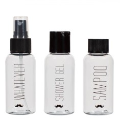Set Sticle Voiaj, 3 Buc, Imprimeu Mustață, Capacitate 80 ml, Transparent