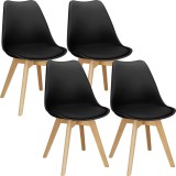 Set 4 scaune dining Verdhe pentru bucatarie cu perna tapitata cu piele ecologica, 44x82cm, negru Household NewTrend