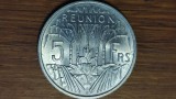 Reunion - moneda coloniala rara - 5 franc / francs 1955 unc - aripa - foarte greu de gasit!