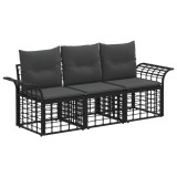 vidaXL Set de canapele de exterior 3 pcs Negru și Gri &icirc;nchis Poliester 3437633