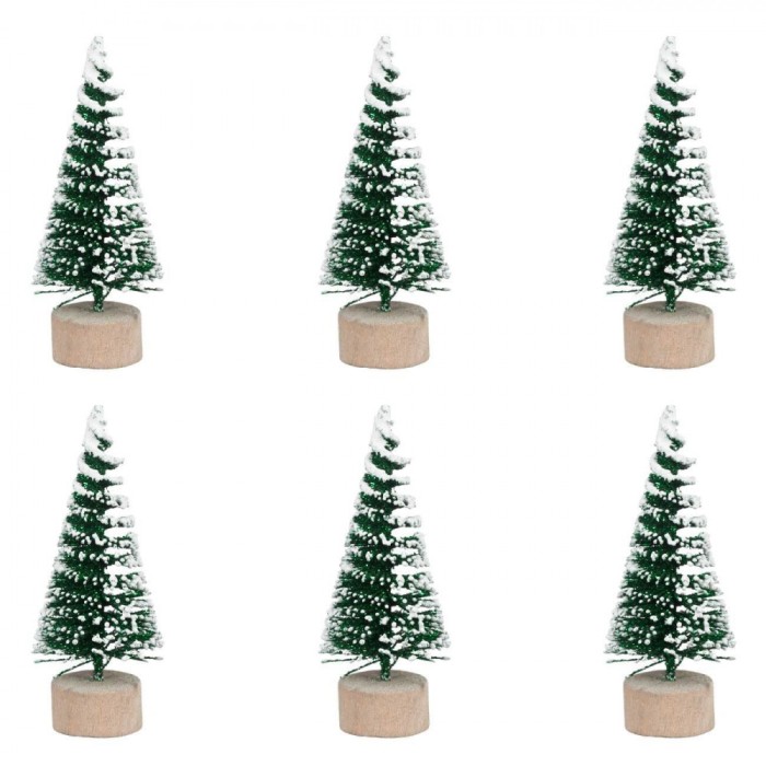 Set Brazi Decorativi Crăciun, Model Glitter, Culoare Verde, &Icirc;nălțime 7cm, 6 Bucăți