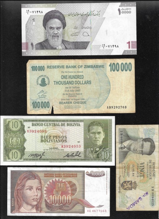 Set 5 bancnote de prin lume adunate (cele din imagini) #232