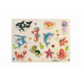 Puzzle lemn educativ - Invata animale marine, 11 piese, 3+ ani, Colorarte, DX532