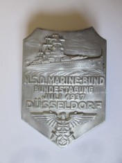 Insignă Germania nazistă Dusseldorf 1937:Conferinta Federala a Asociat.Maritime