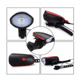 Cumpara ieftin Lumina LED Far cu claxon pentru bicicleta, incarcare USB, 3 moduri de iluminare, IPF