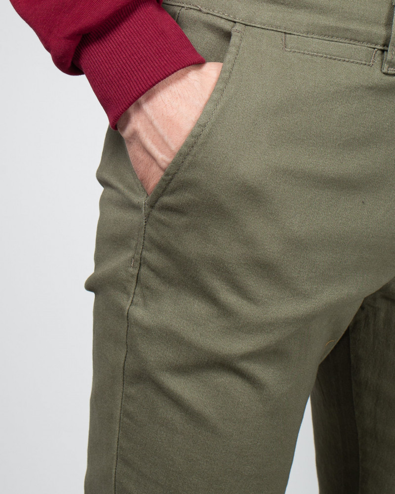 Pantaloni slim din bumbac 23PUZ03003, Verde, w32 l30 | Okazii.ro