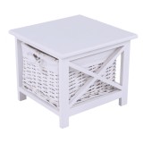 Cumpara ieftin Noptiera din lemn cu cos din rachita captusit cu textil alb Rafaello 36x37x30 cm