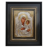 Icoana Argintata Maica Domnului Ierusalim, Metal Placat Argint si Aur, 34x42cm, Inramata cu Geam, Cutie Cadou, Grecia