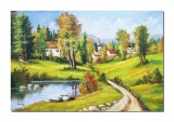 Cumpara ieftin Tablou pictat manual GIGANT living, Peisaj din natura, oaza de liniste, 150x100cm ulei pe panza, gata de expus pe perete