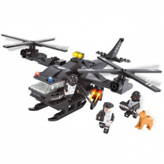 Set cuburi Lego,model elicopter de politie, 288 piese, negru foto