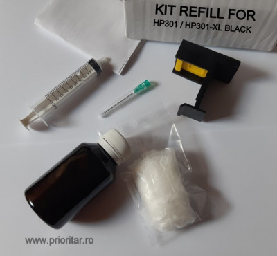 Kit refill negru reincarcare cartuse HP-301 ( HP301 HP-301-XL CH561EE CH563EE ) foto