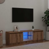 Gossi dulap tv cu led stejar artizanal 140x40x35,5 cm lemn prelucrat
