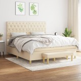 VidaXL Pat box spring cu saltea, crem, 160x200 cm, material textil 3137410
