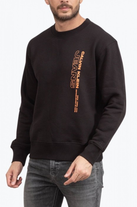 Bluza barbati din molton cu imprimeu cu logo si croiala Regular Fit negru, XL