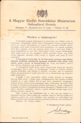 HST 357S Mindent a hadseregnek! 1917 M K Honvedelmi Miniszterium foto