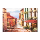 Tablou pictat manual, Peisaj citadin lacul Como, Tihna, 100x70cm ulei pe panza, Valentin Pop