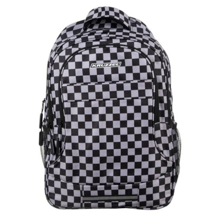 Ghiozdan rucsac cu model in carouri, 22l, negru, cu sac pentru incaltaminte