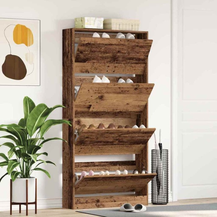 vidaXL Dulap pentru &Icirc;ncălțăminte cu ușă Lemn vechi 80 x 21 x 163.5 cm