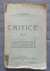 E. Lovinescu - Critice (vol. II, princeps) (1910)