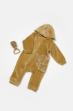 Salopeta Elefant BabyCosy maneca lunga gluga bumbac organic Mustar 12-18 Luni
