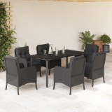 VidaXL Set mobilier de grădină cu perne, 7 piese, negru, poliratan