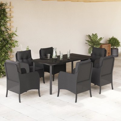 vidaXL Set mobilier de grădină cu perne, 7 piese, negru, poliratan foto