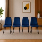 Set 4 scaune Lava pentru bucatarie si living, catifea bleumarin, metal negru