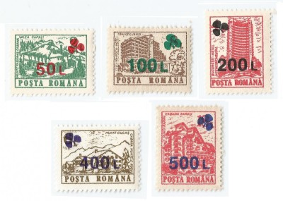 |Romania, LP 1454/1998, Hoteluri si cabane 1991(supratip. &amp;quot;trifoi&amp;quot;), uzuale, MNH foto