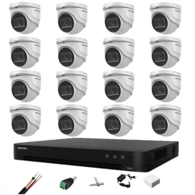 Sistem supraveghere 16 camere interior Hikvision 8MP 4 in 1 2.8mm, IR 30m, DVR 16 canale 4K, accesorii montaj SafetyGuard Surveillance foto