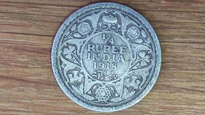 India Britanica - argint 917 - 1/4 quarter rupee 1918 - George V - f frumoasa ! foto