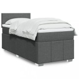 VidaXL Pat box spring cu saltea, gri &icirc;nchis, 80x200 cm, textil