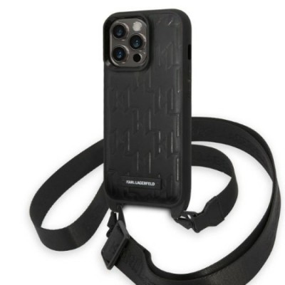 Husa iPhone 14 Pro - Karl Lagerfeld Hardcase with Strap (KLHCP14LSTMMK) - Monogram Plaque Logo foto